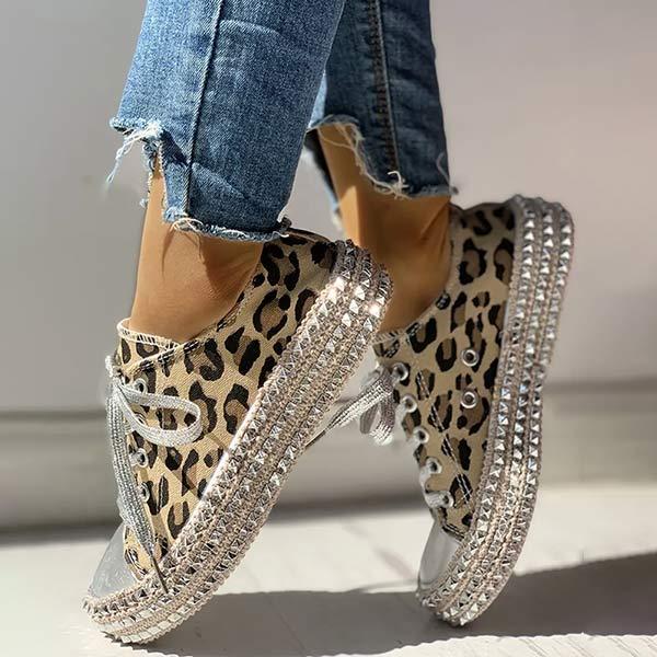 Women'S High Top Fashion Stud Leopard Print Espadrilles 36901966C