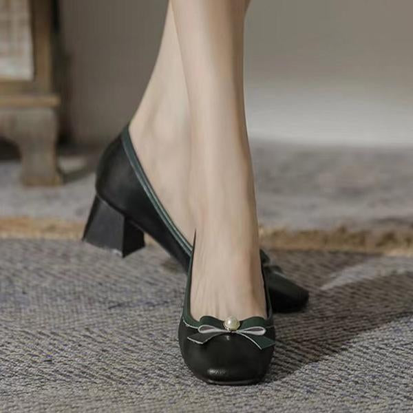 Women's Elegant Bowknot Square Toe Chunky Heel Pumps 59296065S