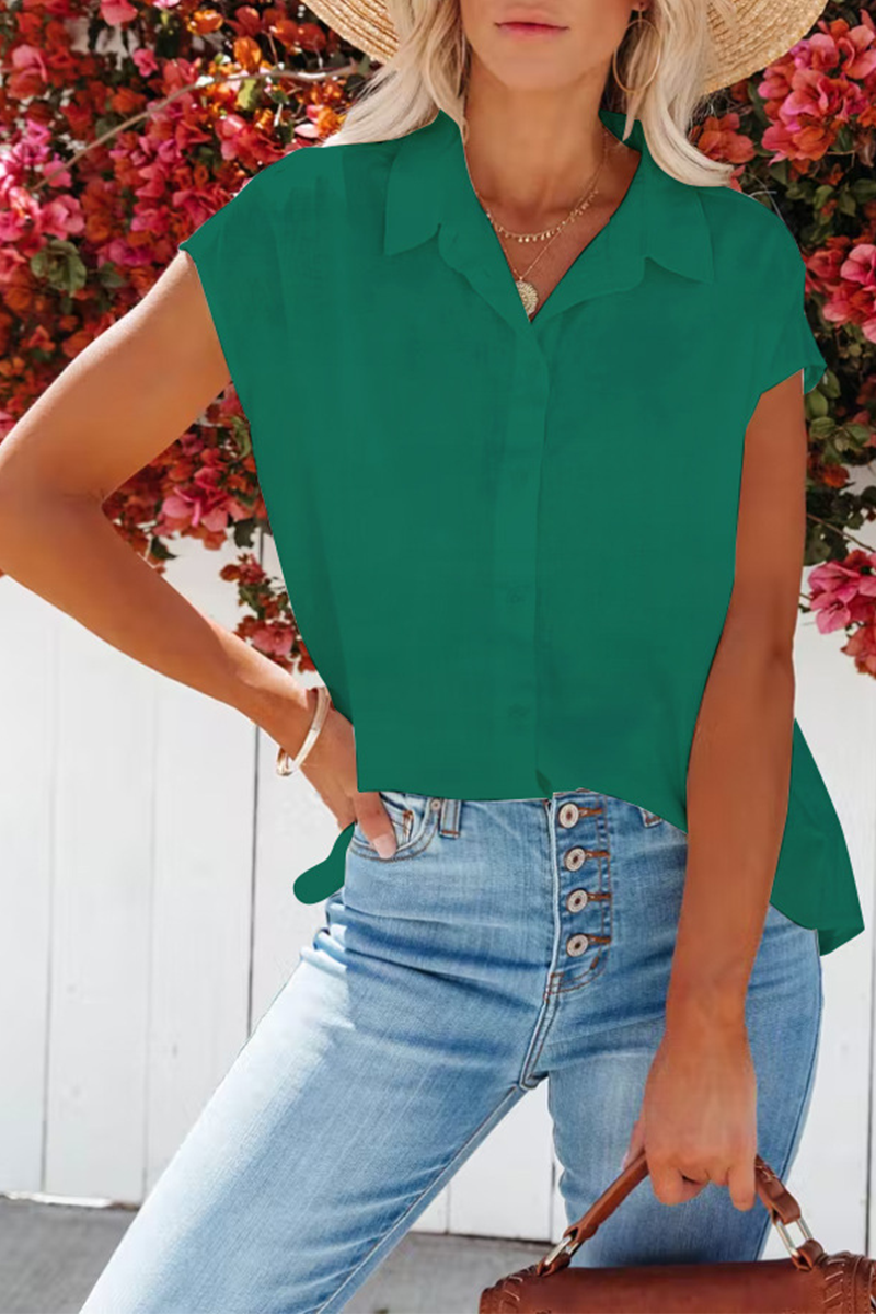 Casual Solid Patchwork Turndown Collar Tops(6 colors)