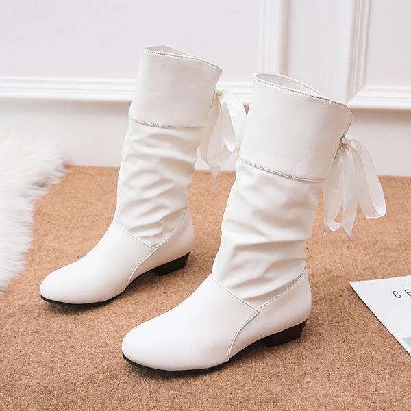 Women's Casual Round Toe Lace Back Mid Boots 39565109S