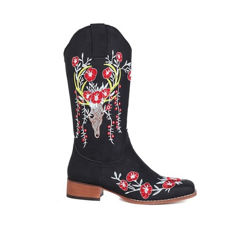 Vintage Embroidery Flower Western CowboyBoots