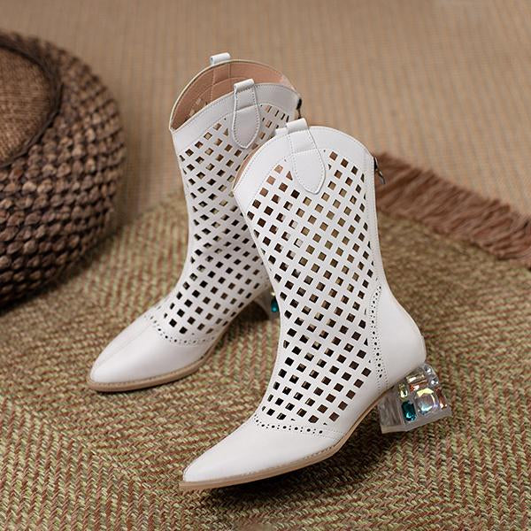 Women's Fashion Hollow Rhinestone Chunky Heel Sandals 28411918S