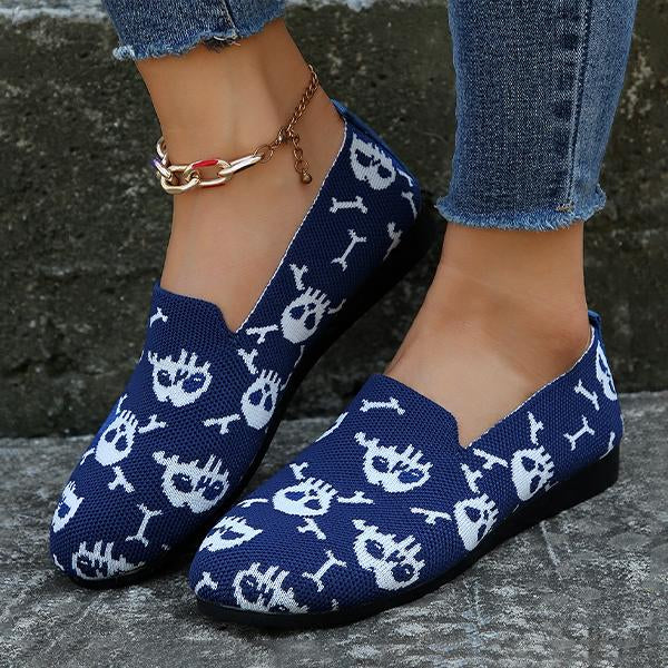 Women's Halloween Embroidered Skull Low-Top Flats 29968728S