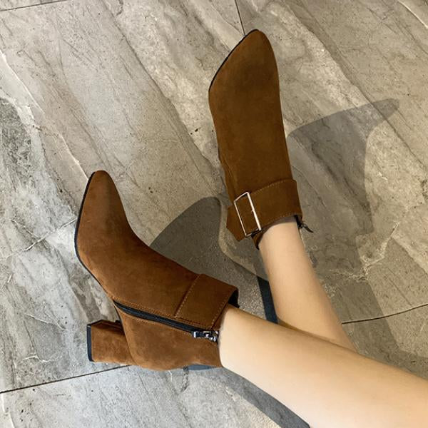 Women's Fashion Belt Buckle Chunky Heel Ankle Boots 85800267S