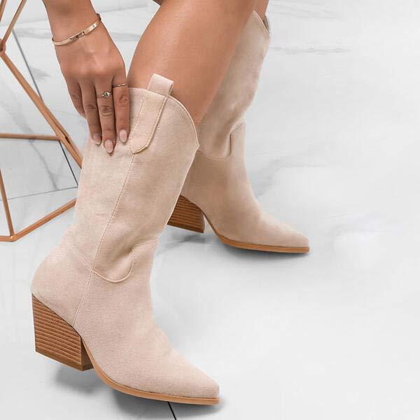 Women's Mid-Calf Suede Pointed Toe Martin Boots 54748533C