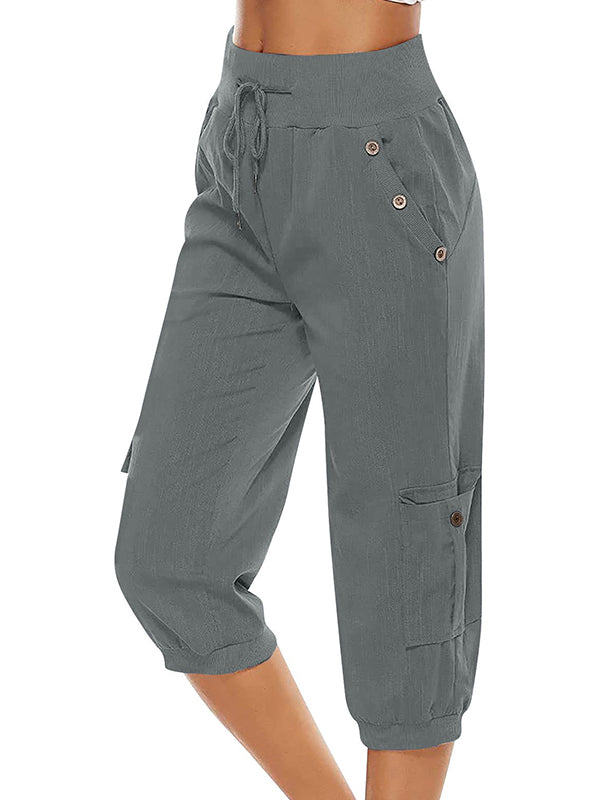 Women's Drawstring Cargo Pants Elastic Waist Casual Capri
