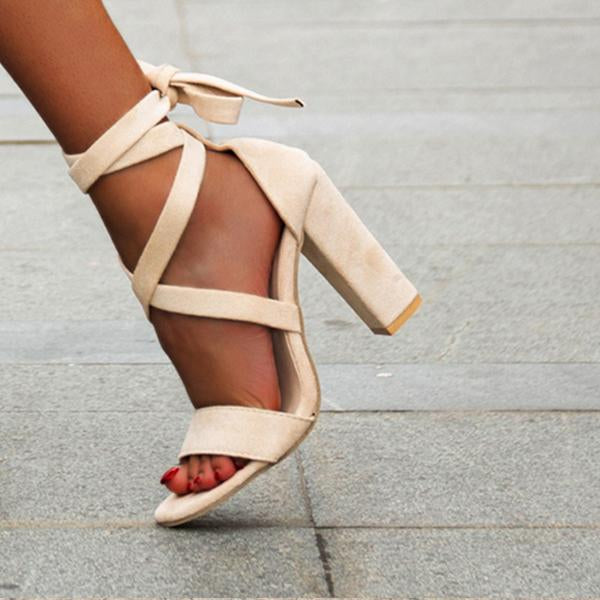 Women's Fashion Strap Chunky Heel Solid Color Sandals 77911604C