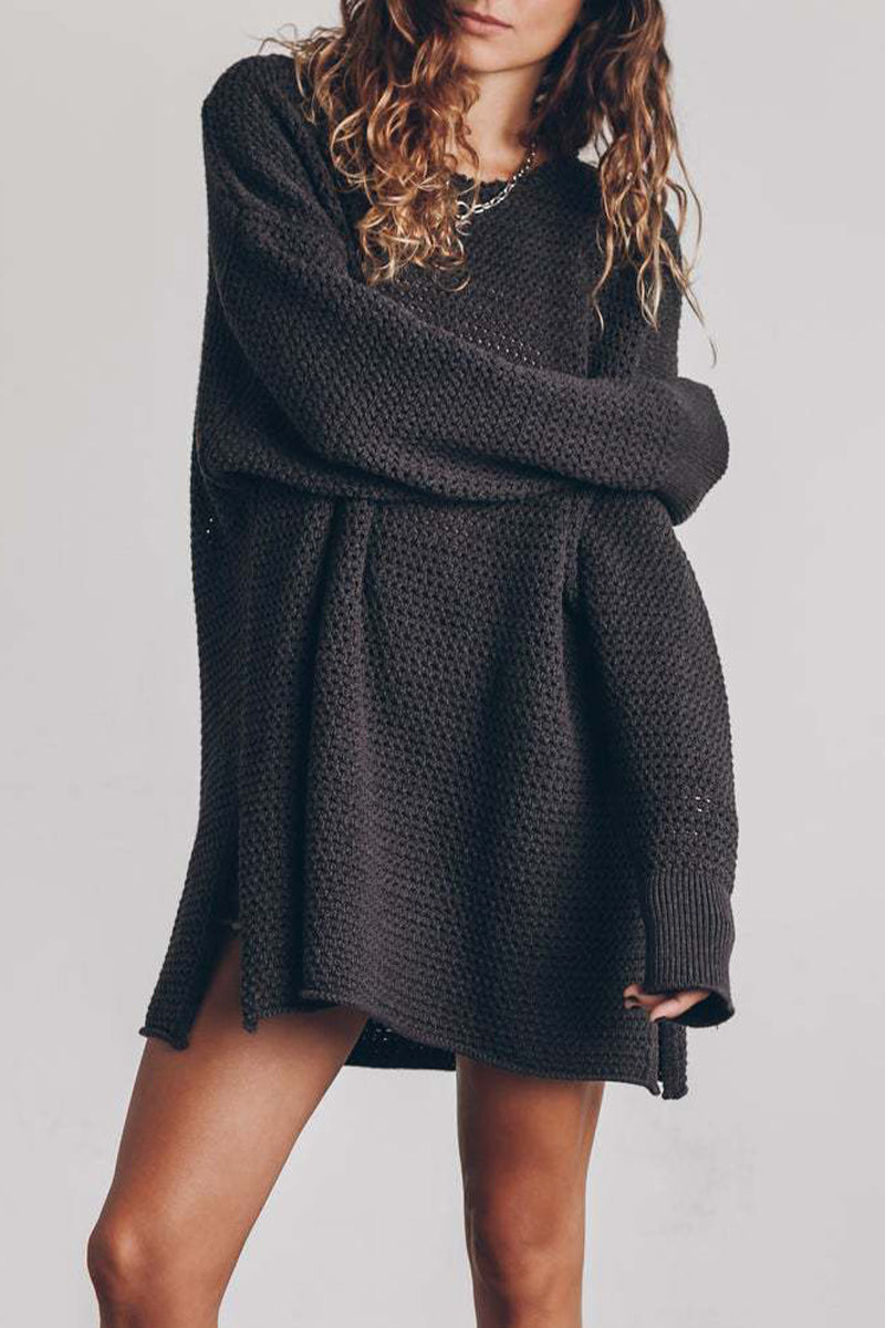 Street Solid Color O Neck Sweaters