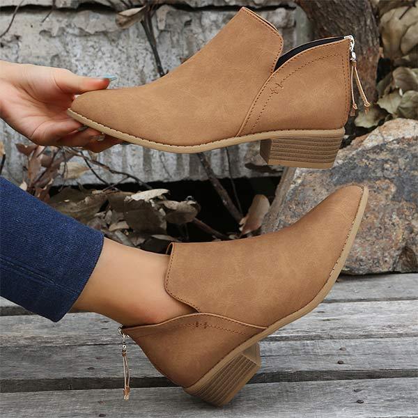 Women'S Chunky Heel Back Zip Ankle Boots 27545675C
