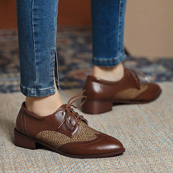 Women's Plaid Casual Fashion Stitching Lace-up Shoes 25631065C