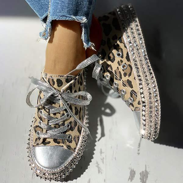 Women'S High Top Fashion Stud Leopard Print Espadrilles 36901966C