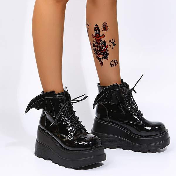 Women's Platform Dark Gothic Wing Wedge Booties 95545489C