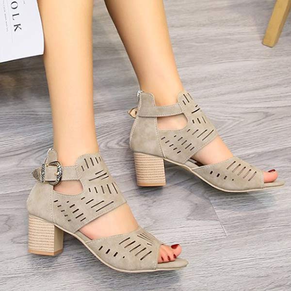 Women'S Hollow Chunky Heel High Heel Sandals 10470422C