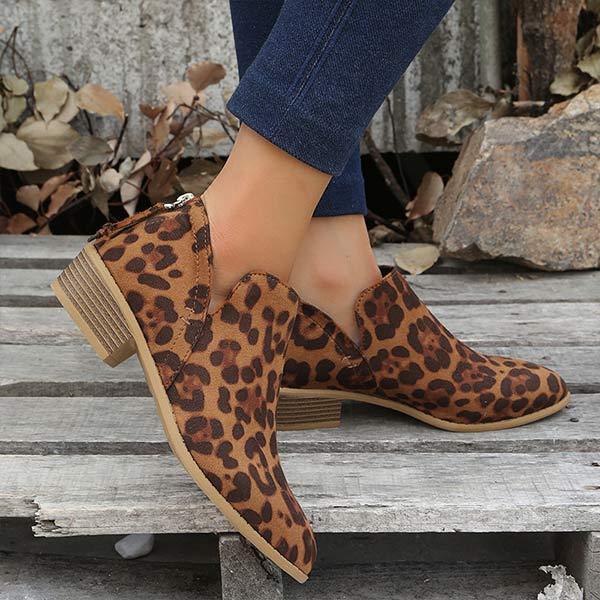 Women'S Chunky Heel Back Zip Ankle Boots 27545675C