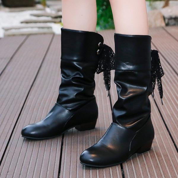 Women's Casual Round Toe Lace Back Mid Boots 39565109S