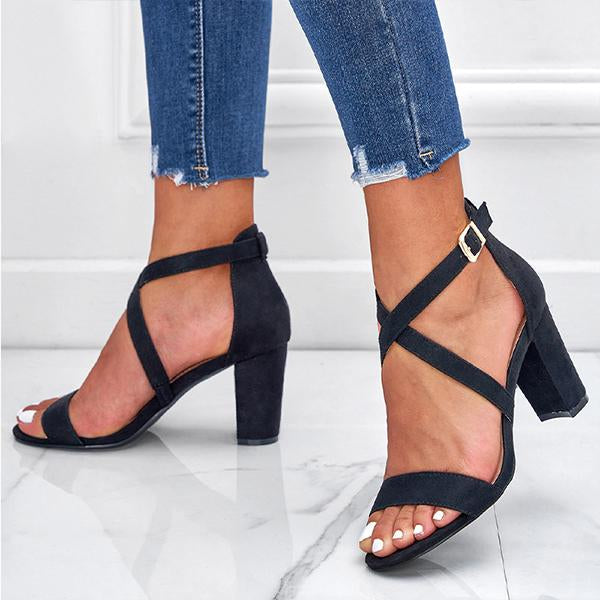 Women's Fashion Cross Strap Chunky Heel Sandals 75686175C