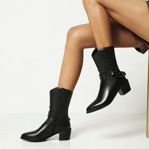 Women's Fashion Chunky Heel Belt Buckle Ankle Boots 06796154S