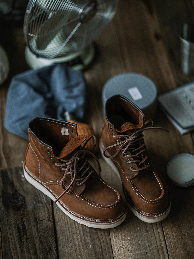 Vintage Full-Grain Leather Moc Toe Work Boots for Men