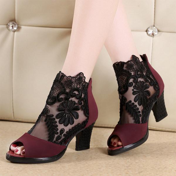 Women'S Chunky Heel Open Toe Lace Sandals 29617810
