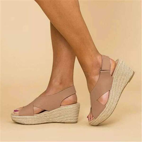 Women'S Hemp Woven Platform Wedge Sandals 73059625C
