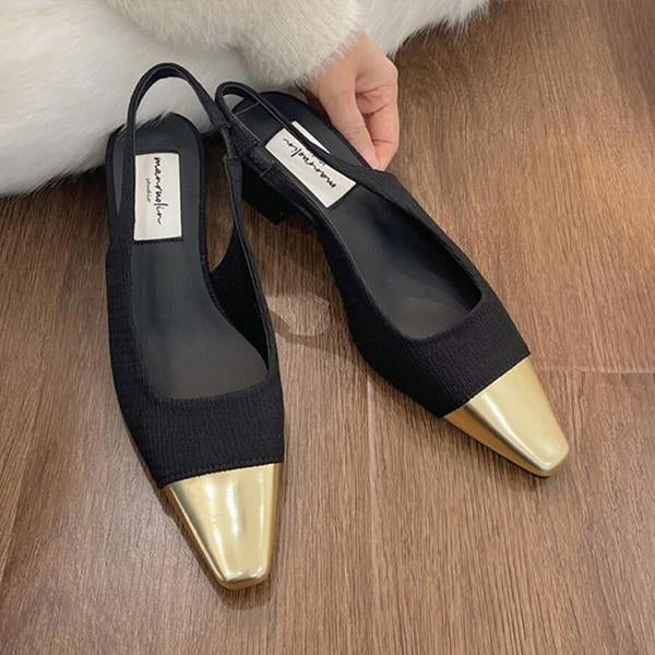 Women's Fashion Retro Square Toe Block Color Chunky Heels 86071368C