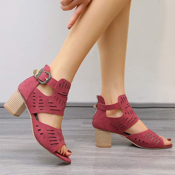 Women'S Hollow Chunky Heel High Heel Sandals 10470422C