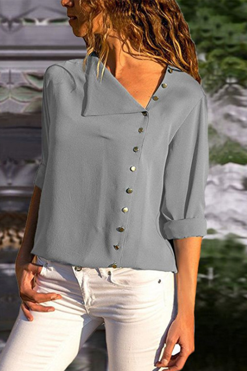 Casual Solid Buckle O Neck Tops(7 colors)