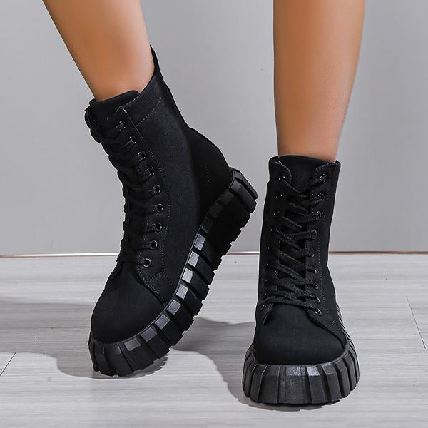 Women's Fashion Leopard Platform Lace-up Booties 99424932S