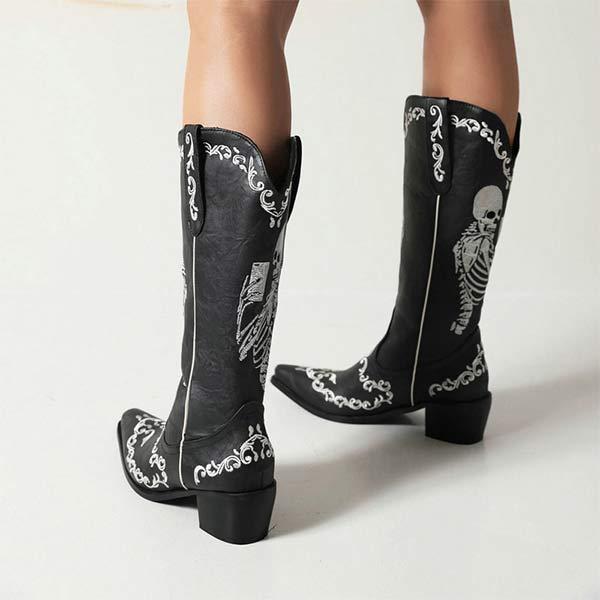 Women'S Embroidered High Block Heel Western Cowboy Boots 70475337C