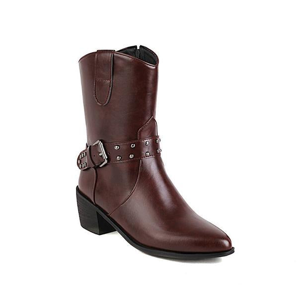 Women's Fashion Chunky Heel Belt Buckle Ankle Boots 06796154S