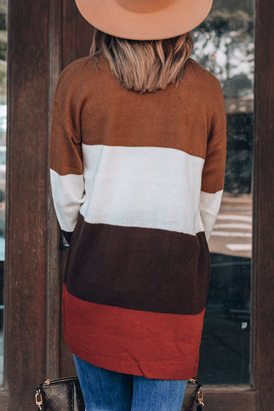 Casual Patchwork Pocket Contrast Tops Sweater