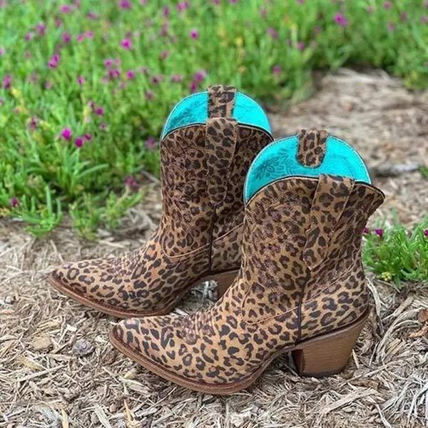 Women'S Embroidered Pointed Toe Chunky Heel Booties 30004646C