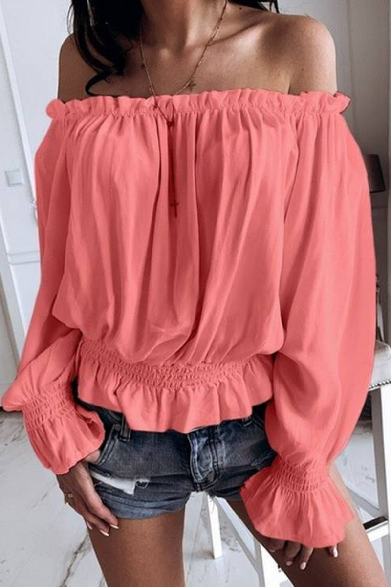 Casual Solid Mesh Off the Shoulder Tops