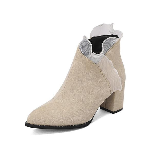 Women's Elegant Lace Trim Chunky Heel Ankle Boots 41832404S
