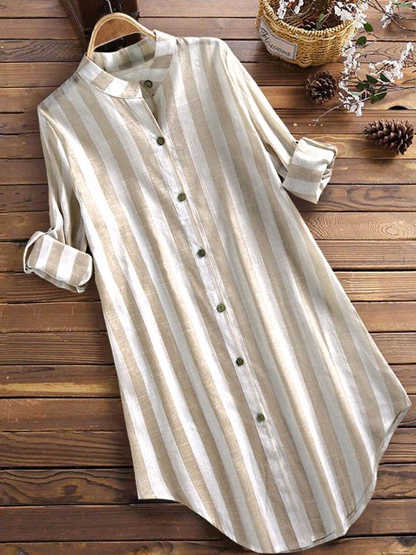 Women's Striped Print Casual Blouse With Buttons