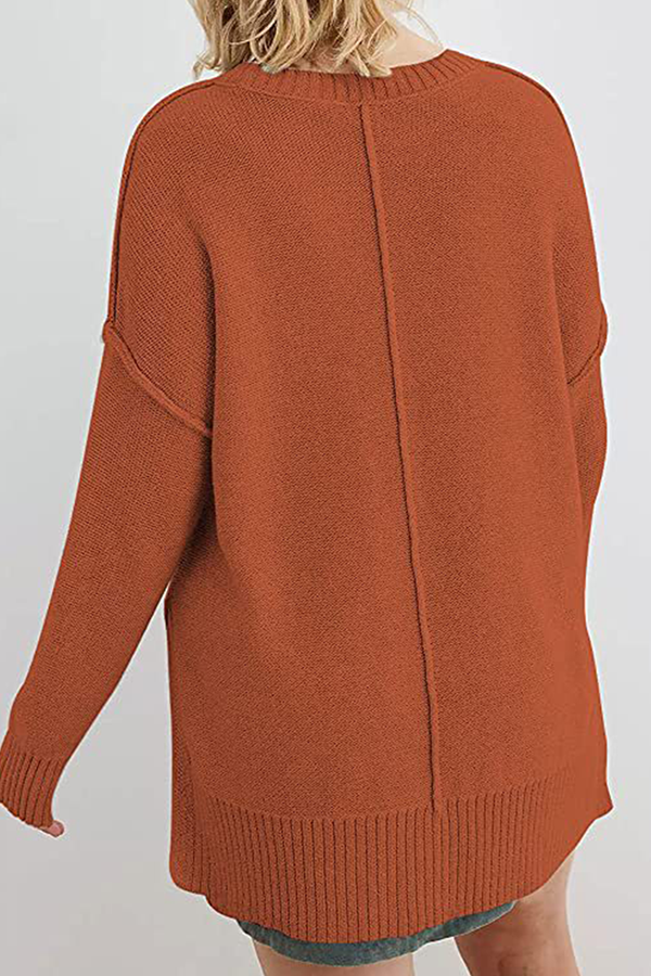 Casual Solid Patchwork Slit O Neck Tops Sweater