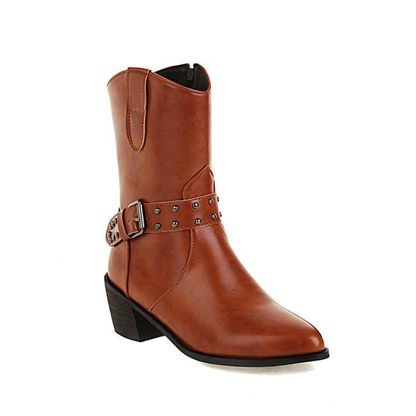Women's Fashion Chunky Heel Belt Buckle Ankle Boots 06796154S