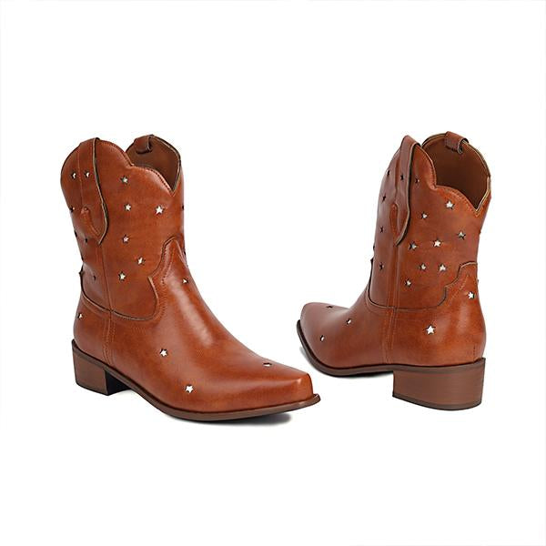 Women's Fashion Casual Star Chunky Heel Booties 05877648S