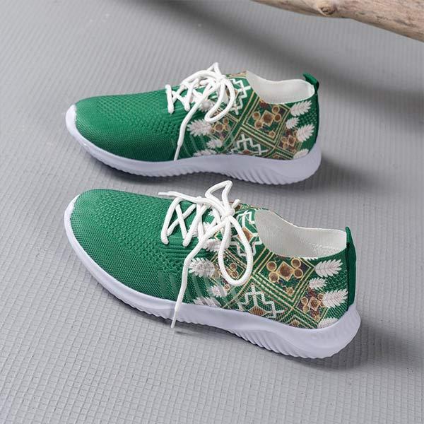 Women's Floral Round Toe Lace-Up Flat Comfortable Mesh Casual Sports Shoes 43567896C