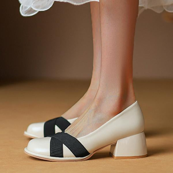 Women's Elegant Colorblock Chunky Heel Mary Jane Shoes 27523642C