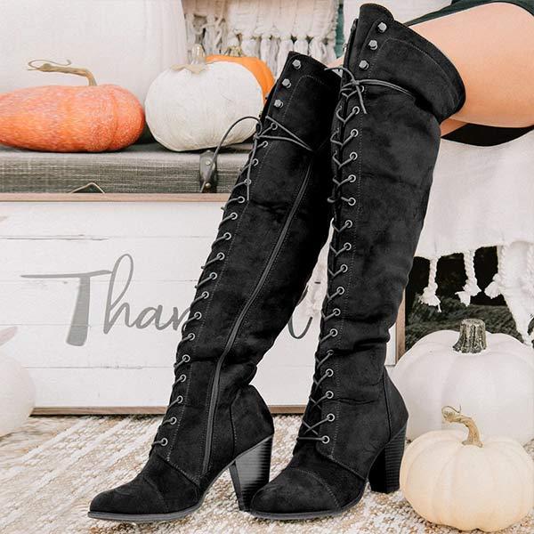 Women's Over-the-Knee Boots with Crossed Tie Detail and Suede Finish 06193569C