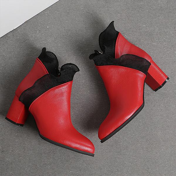 Women's Elegant Lace Trim Chunky Heel Ankle Boots 41832404S