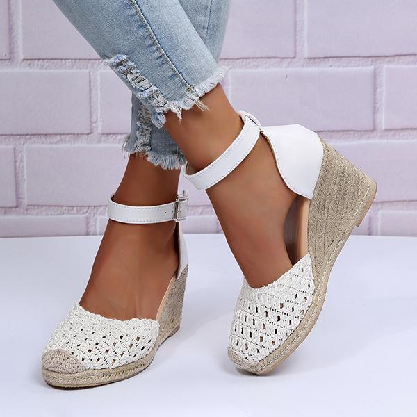 Women's Hollow Braided Hemp Rope Wedge Sandals 50389892C