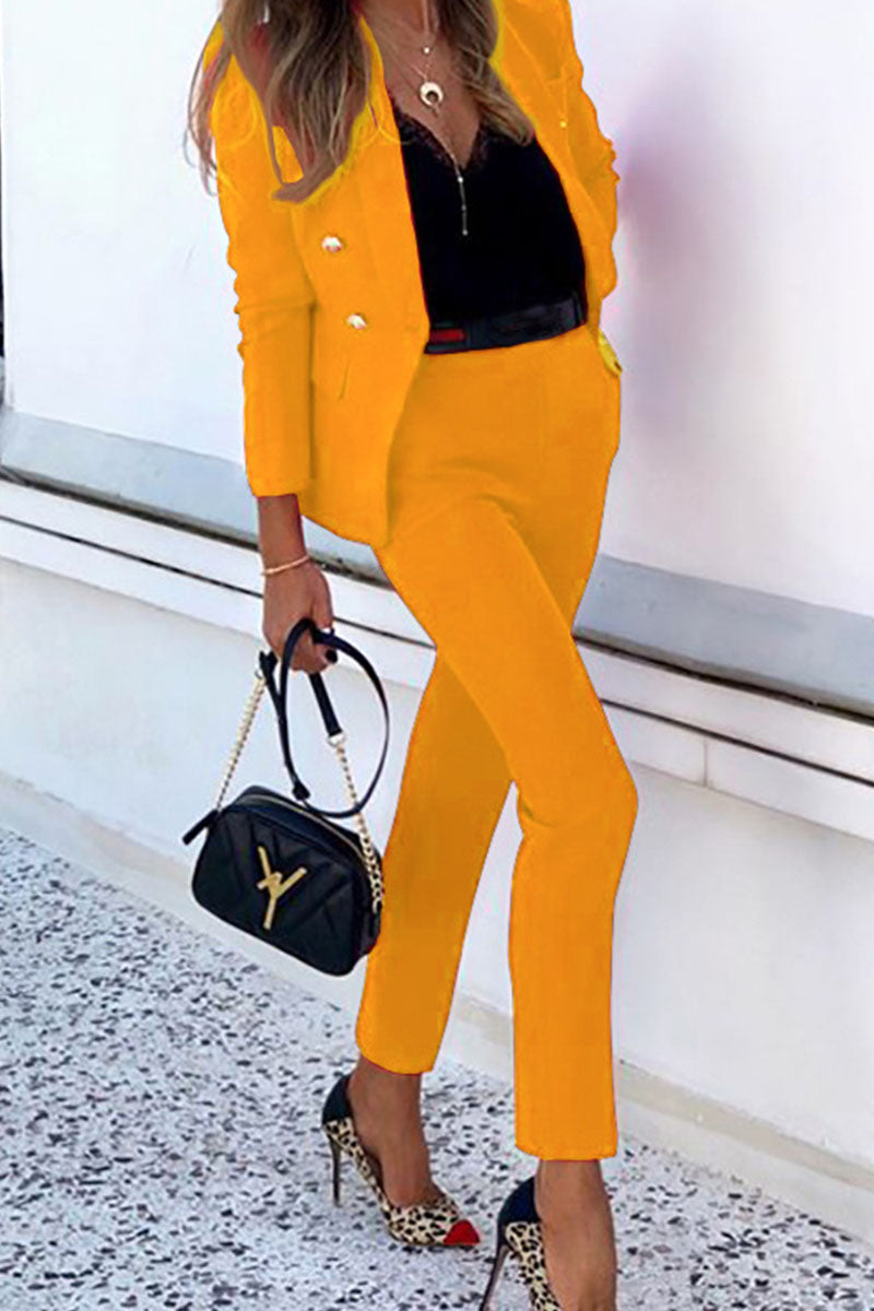 Fashion British Style Solid Split Joint Turn-back Collar Long Sleeve Two Pieces