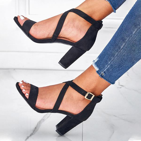 Women's Fashion Cross Strap Chunky Heel Sandals 75686175C