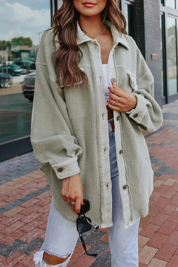 Casual Patchwork Pocket Buckle Turndown Collar Outerwear