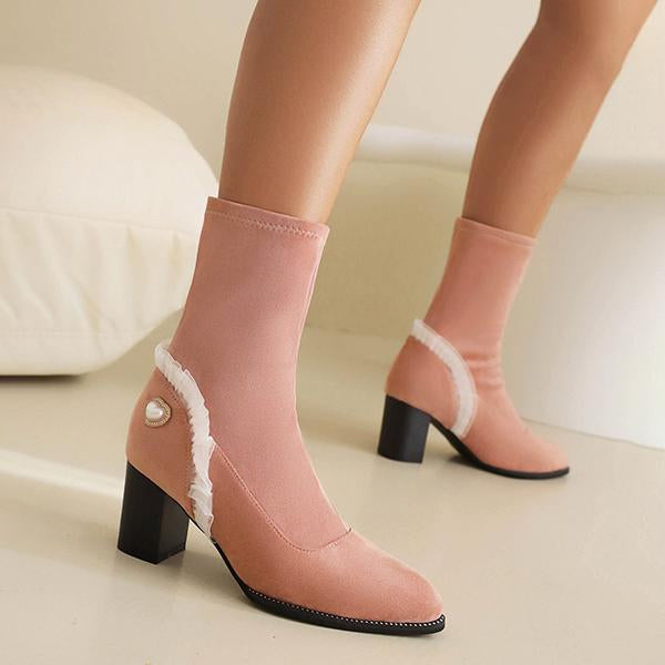 Women's Elegant Lace Heart High Heel Booties 57074446S
