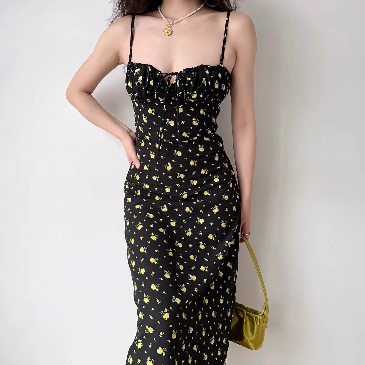 Yellow Florals Midi Dress