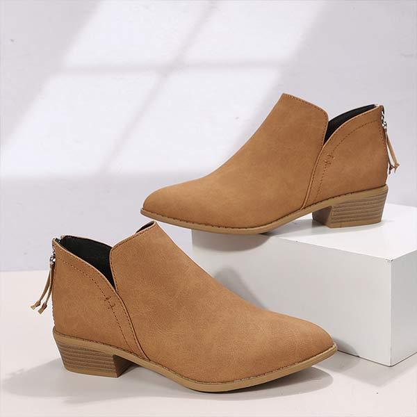 Women'S Chunky Heel Back Zip Ankle Boots 27545675C