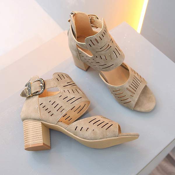 Women'S Hollow Chunky Heel High Heel Sandals 10470422C